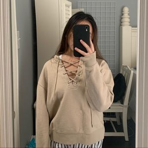 Tan lace up hoodie
